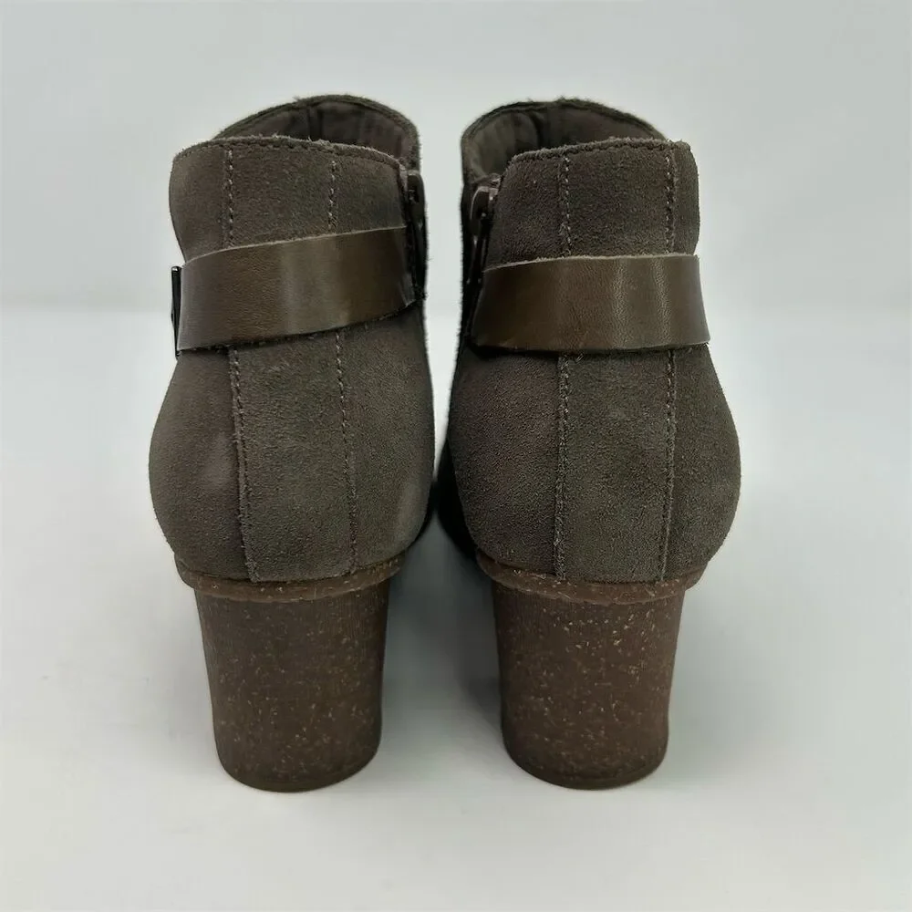 Clarks Gray Taupe Suede Heeled Ankle Boots Size 12 Casual Booties Fall Comfort